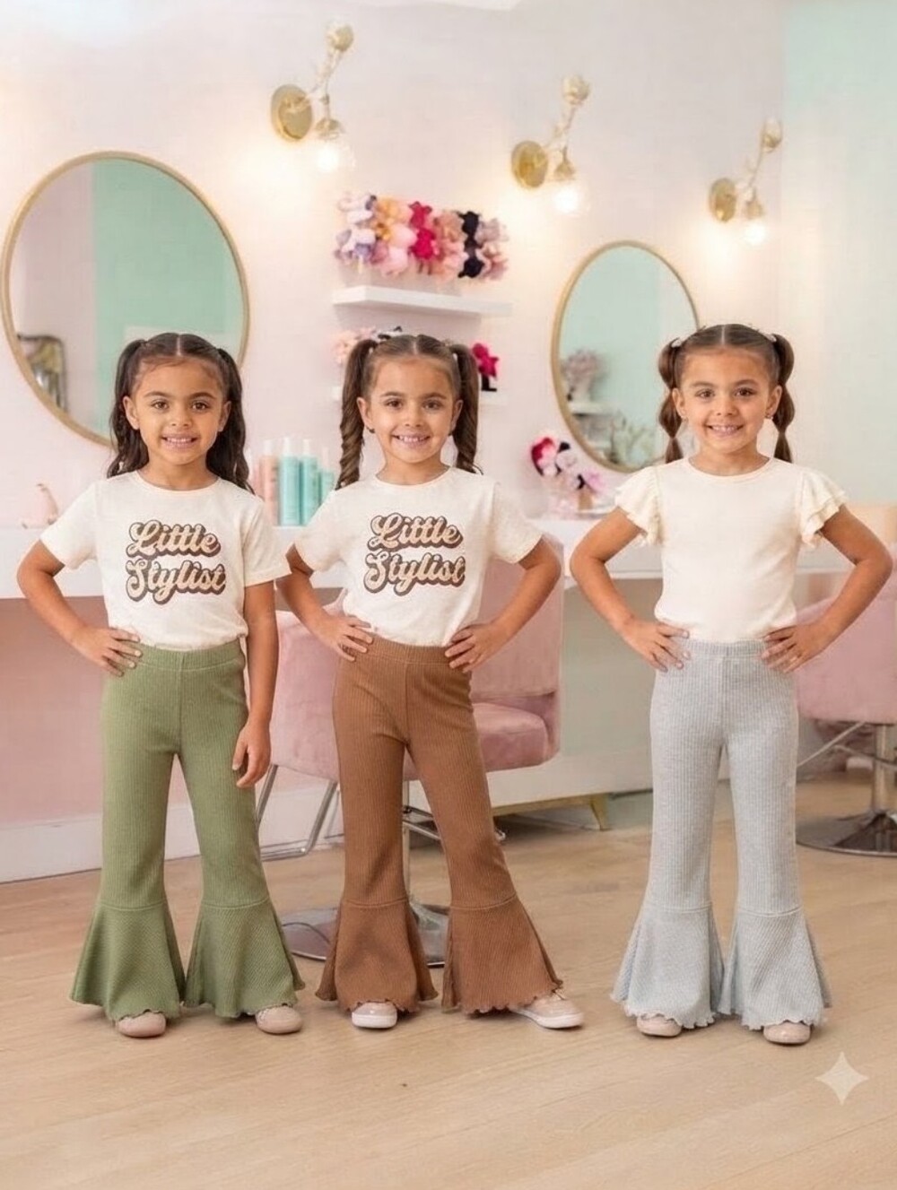 Girls Ribbed Ruffle Flare Bell Bottoms Pants 3Pack Set Fall Wear Holiday- Sz 130